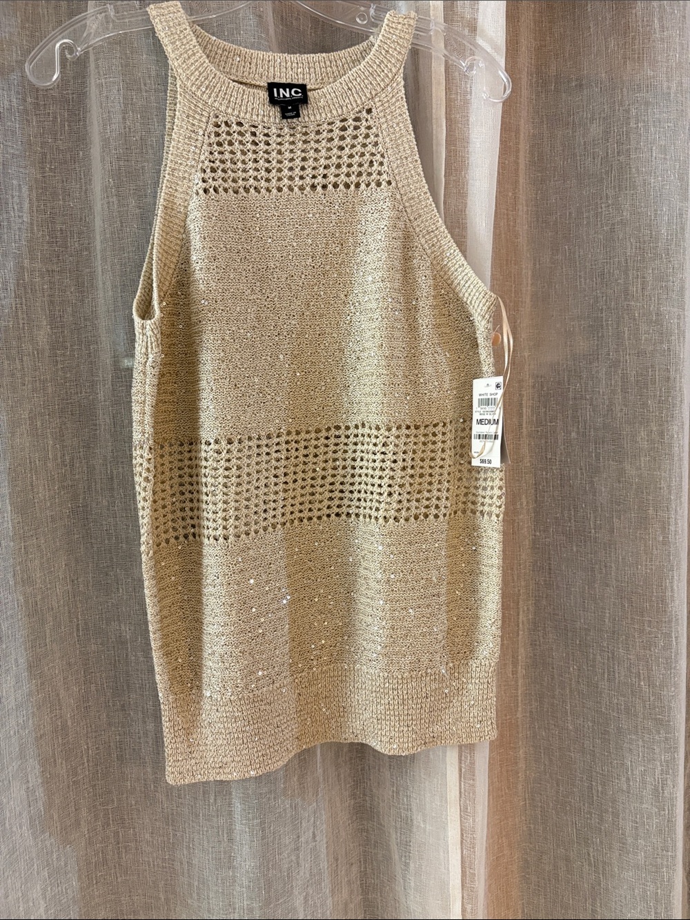 INC International Concepts Beige Openwork Knit Tank